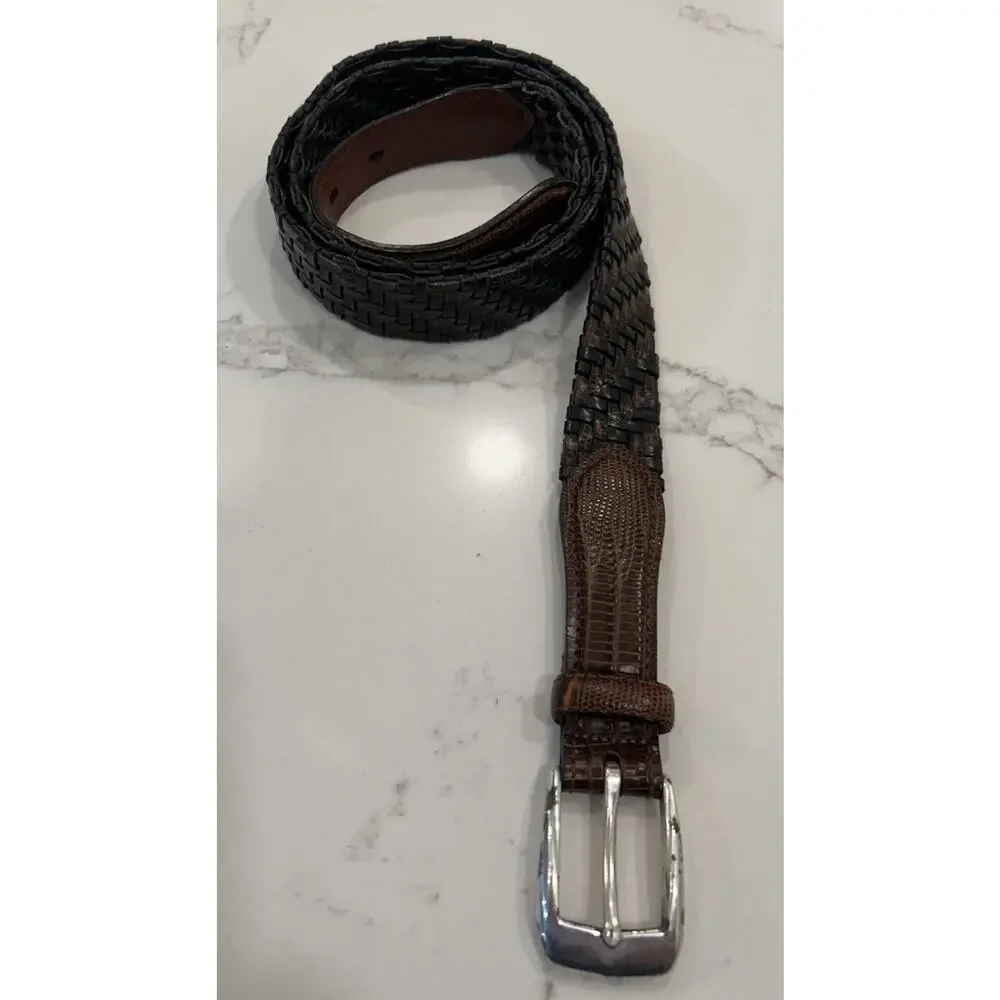 Brighton Brown & Black‎ Leather Braided Belt P4100 Croc Embossed Mens Sz 40